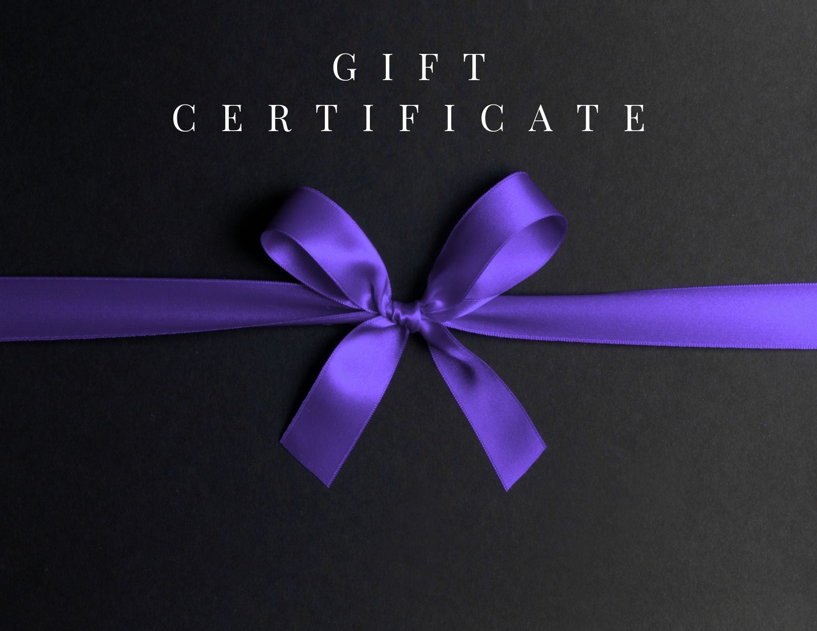 Gift certificate with a purple ribbon on a black background for Sinful Seduction Lingerie