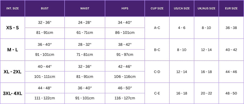 Size chart for Velour - Sexy French Maid Lingerie